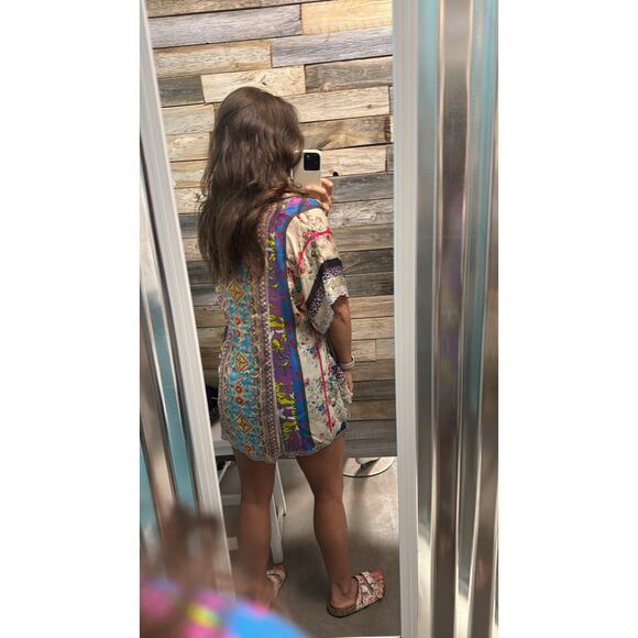 Johnny Was Multicolor Dolman Sleeve Tunic Eyelet Trim, Rayon Small - Picture 4 of 11